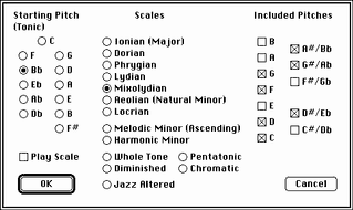 Pitches and keys dialog